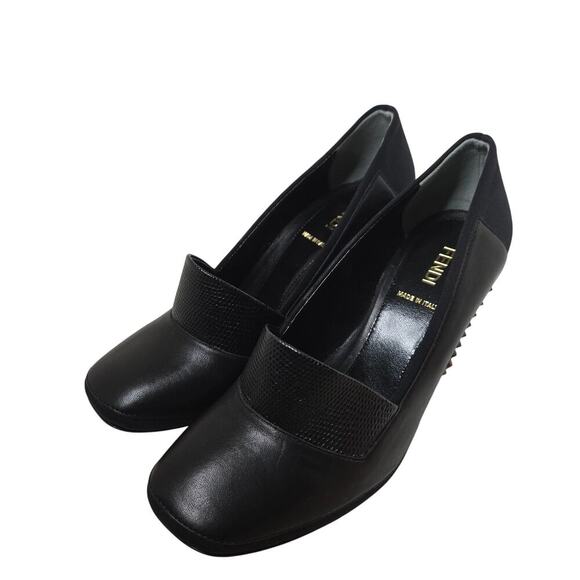 Fendi Black Leather and Neoprene Polifonia Court Studded Heel Pumps Size 36.5 - Picture 2 of 8